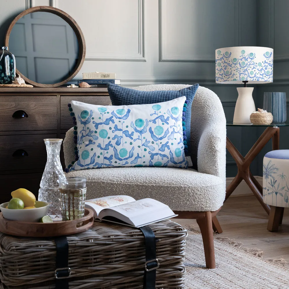 Mariani Printed Pom Pom Cushion Cobalt