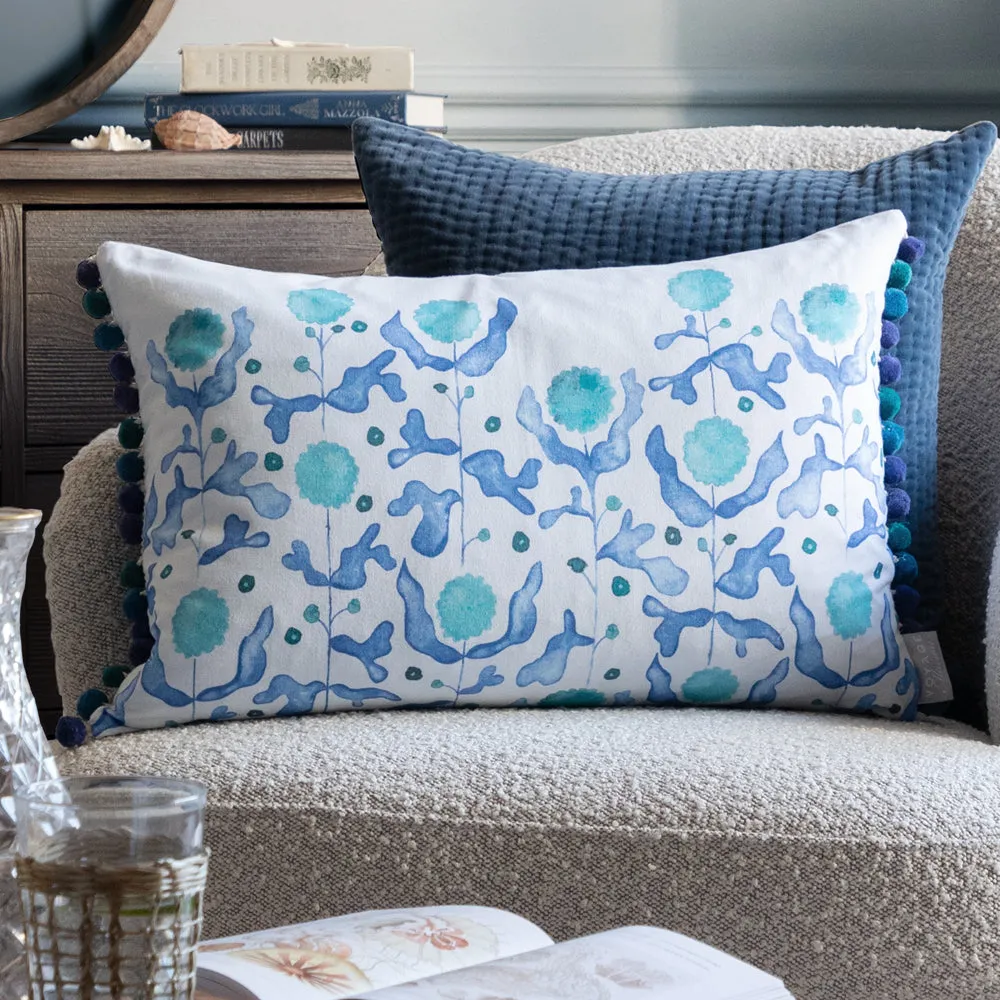 Mariani Printed Pom Pom Cushion Cobalt modern fashion rug  