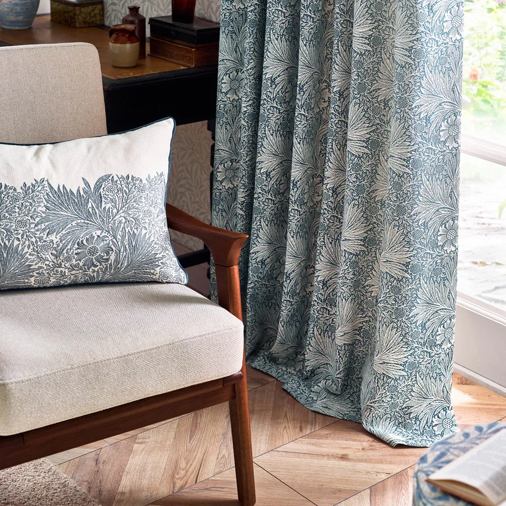 Marigold Floral Jacquard Pencil Pleat Curtains Indigo