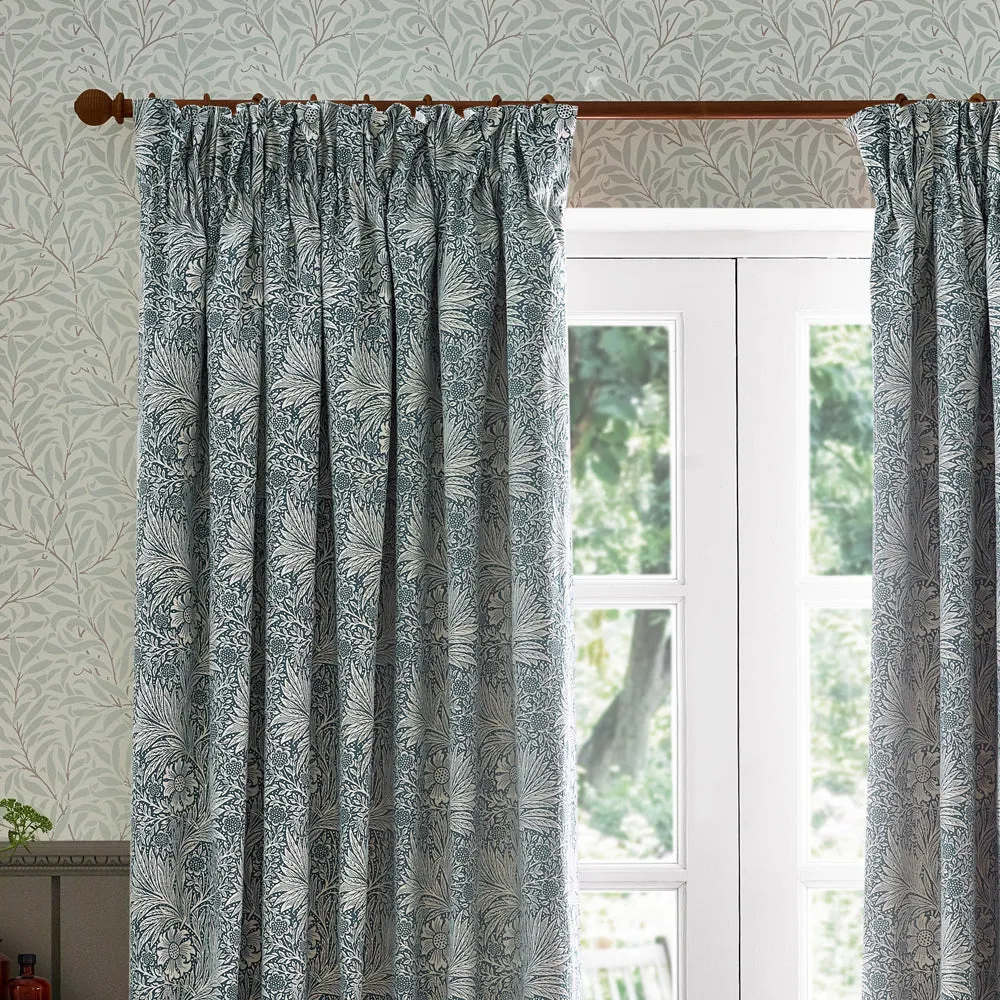 Marigold Floral Jacquard Pencil Pleat Curtains Indigo