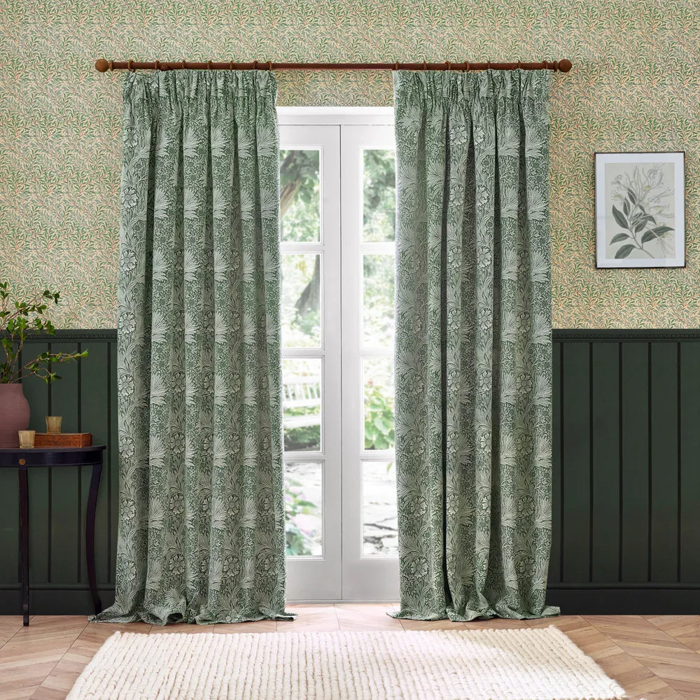 Marigold Floral Jacquard Pencil Pleat Curtains Leaf Green