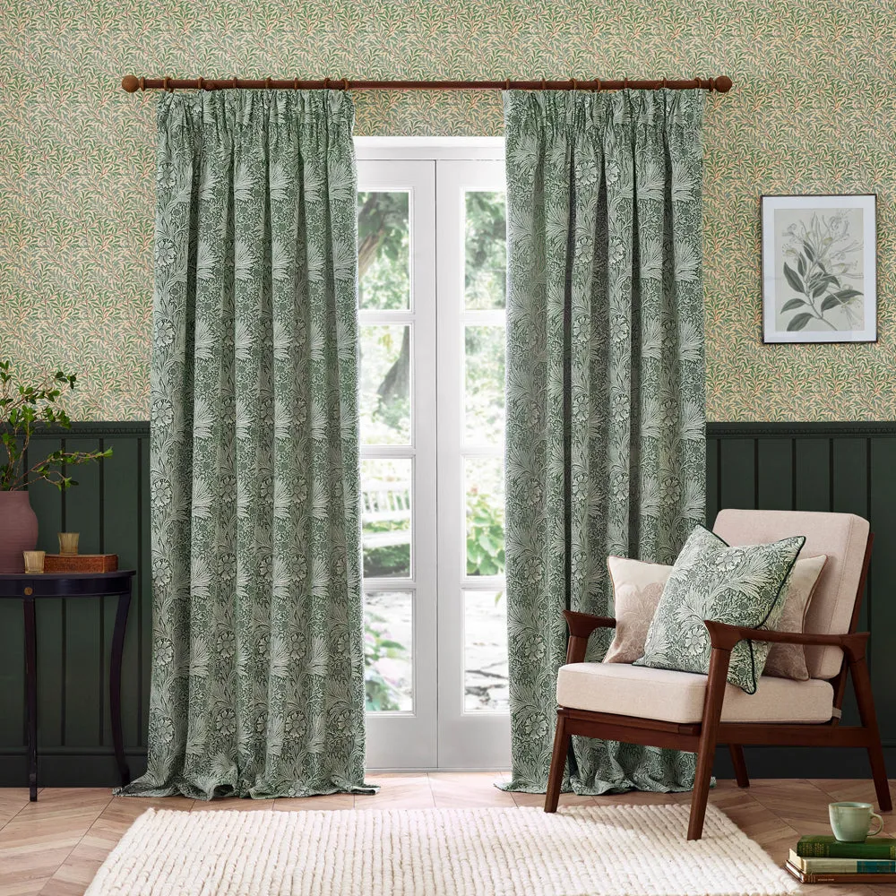 Marigold Floral Jacquard Pencil Pleat Curtains Leaf Green