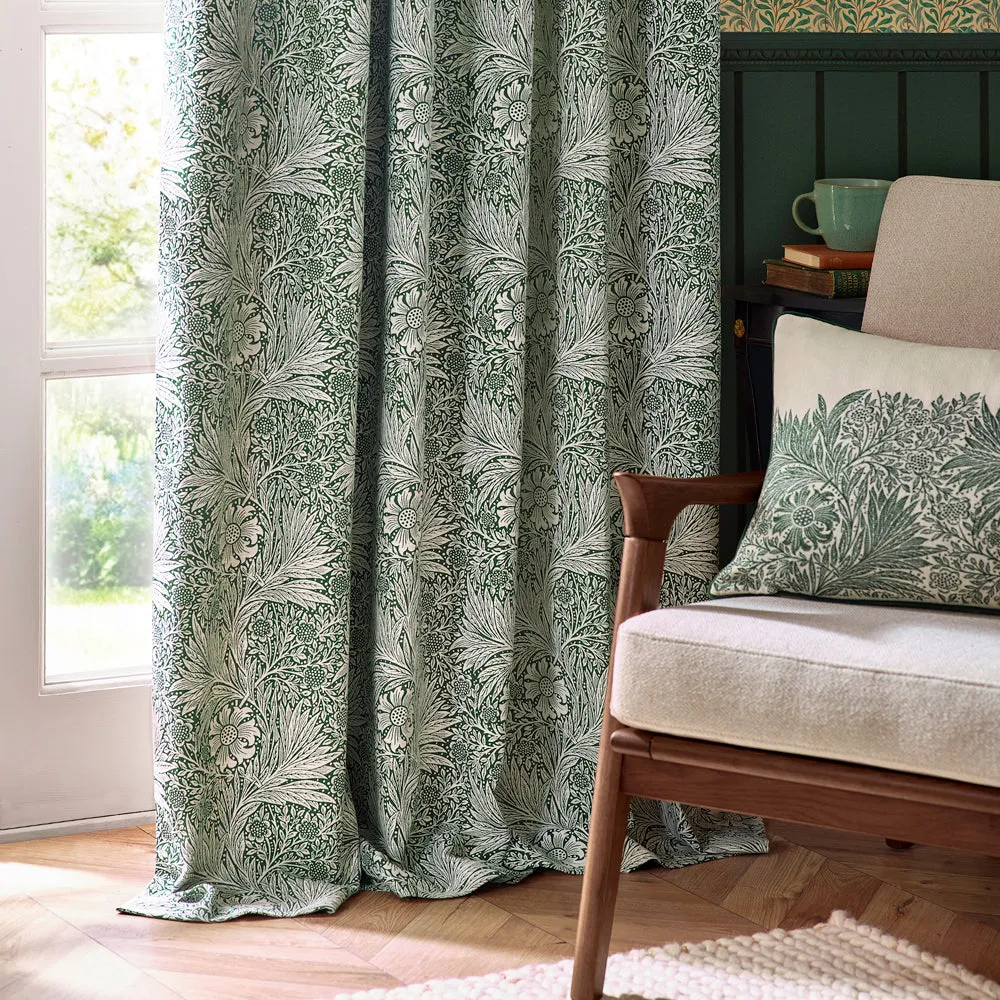 Marigold Floral Jacquard Pencil Pleat Curtains Leaf Green