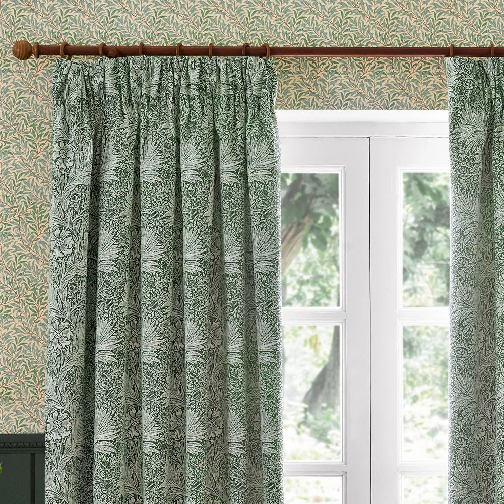 Marigold Floral Jacquard Pencil Pleat Curtains Leaf Green