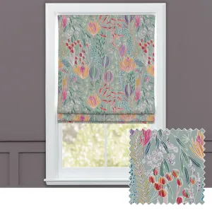 Masina Printed Cotton Made to Measure Roman Blinds Robins Egg chic floor carpet  