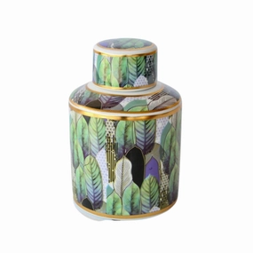 MAUVE & GREEN JAR WITH LID 21X13CM decorative home ornament