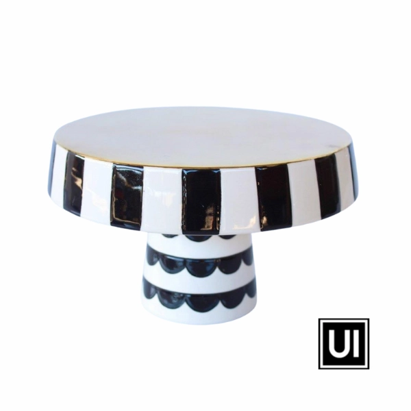 Medium black and white cake stand stripe edge