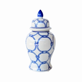 MEDIUM BLUE & WHITE CIRCLES GINGER JAR 35X17CM decorative home ornament