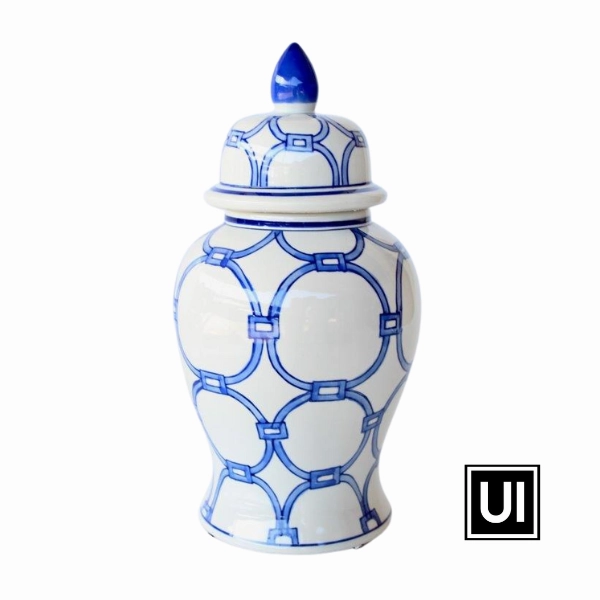 MEDIUM BLUE & WHITE CIRCLES GINGER JAR 35X17CM
