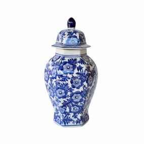 MEDIUM BLUE & WHITE FLOWER GINGER JAR 35X10CM decorative home ornament