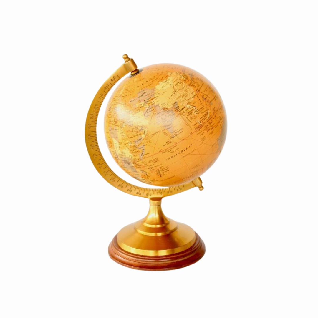 MEDIUM BRASS & MUSTARD WORLD GLOBE 33X22CM decorative home ornament