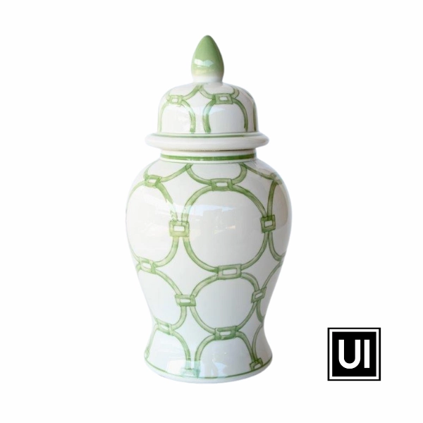MEDIUM GREEN & WHITE CIRCLES GINGER JAR 35X17CM