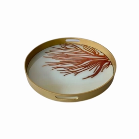 Medium round gold edge coral glass tray 5.5X50m decorative home ornament