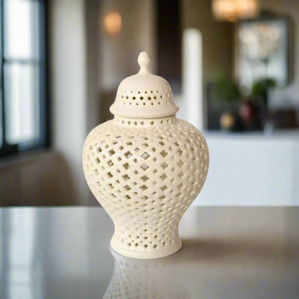 Medium White Cut-Out Ginger Jar