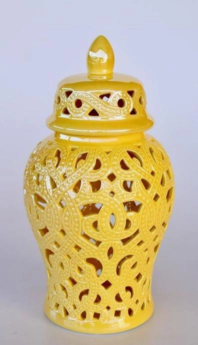 MEDIUM YELLOW CUT-OUT GINGER JAR 36X18CM