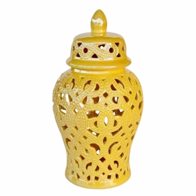 MEDIUM YELLOW CUT-OUT GINGER JAR 36X18CM decorative home ornament