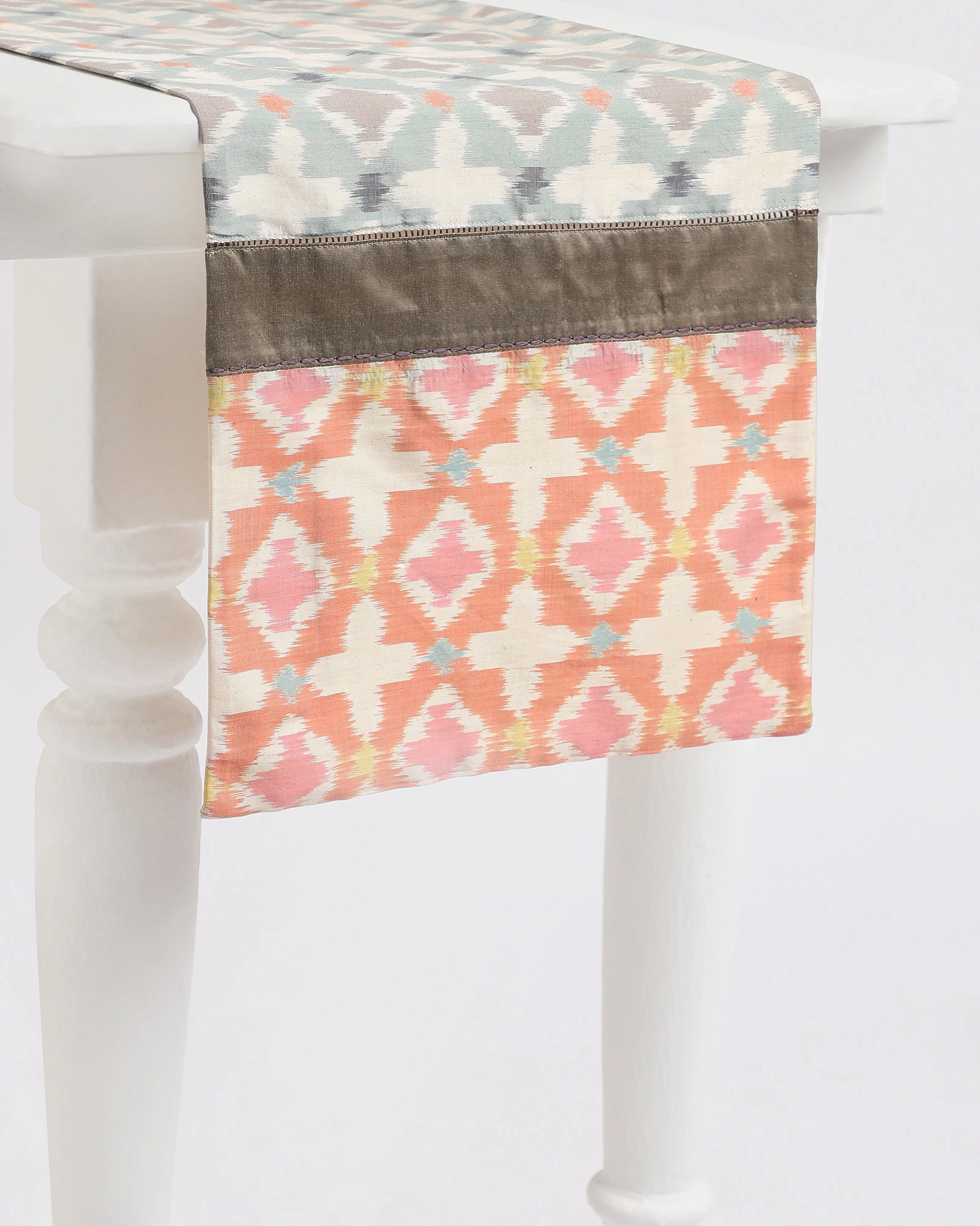 Meha Weft Ikat Cotton Silk Table Runner ceramic table ornament