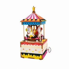 Merry-Go-Round DIY 3D Wooden Music Box Puzzle, 6-3/4-Inch wooden room decoration