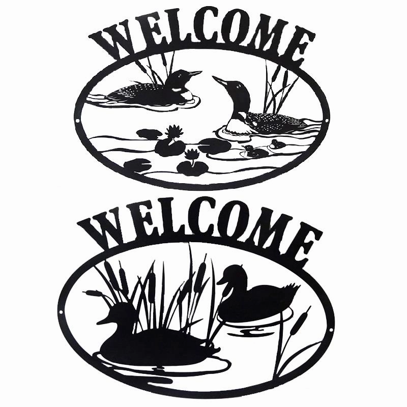 Metal Loon Welcome Sign wall pendant decor