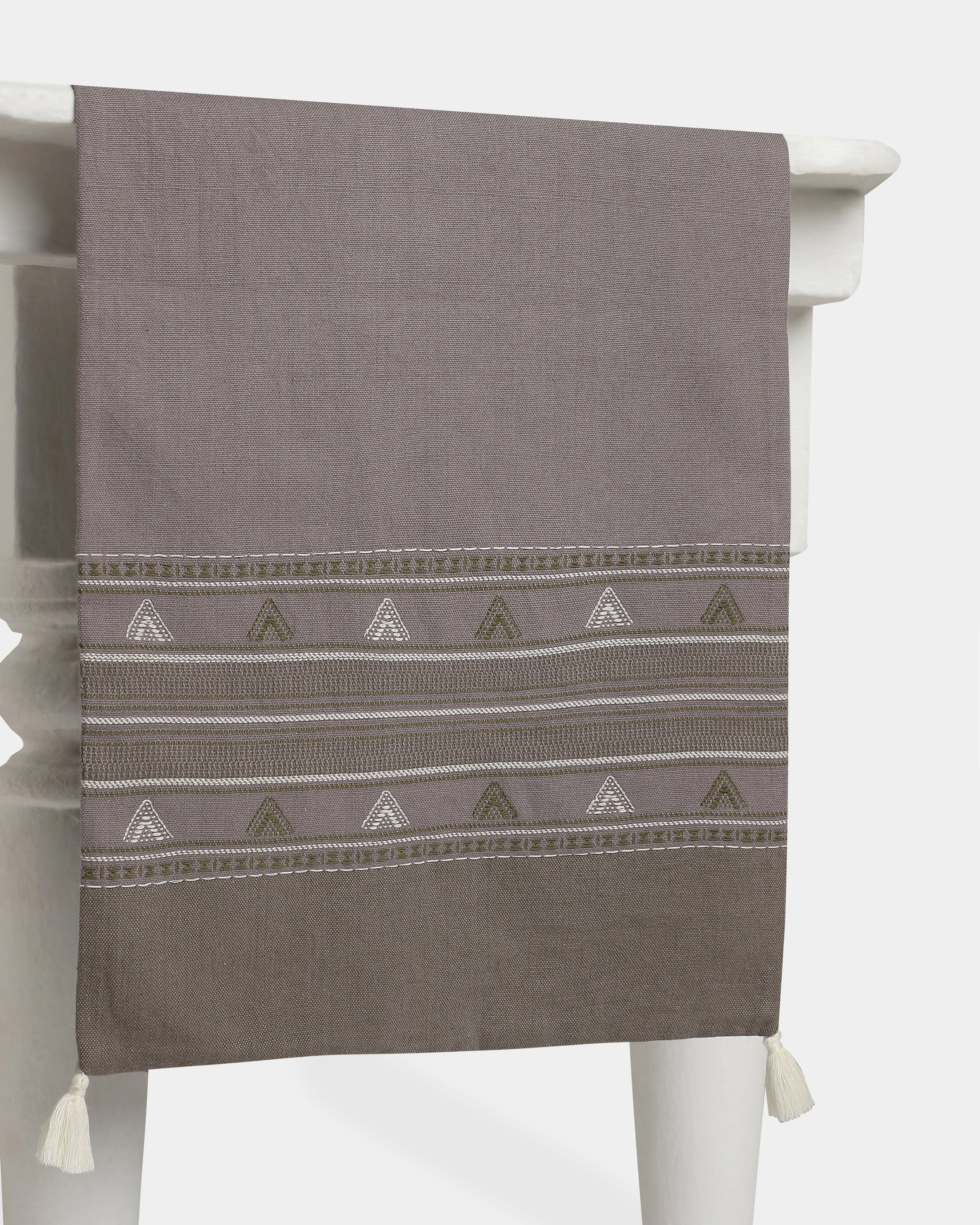Mia Extra Weft Cotton Table Runner ceramic table ornament