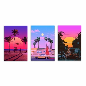 Miami Summer Dream - Triptych by Yagedan framed mural artwork