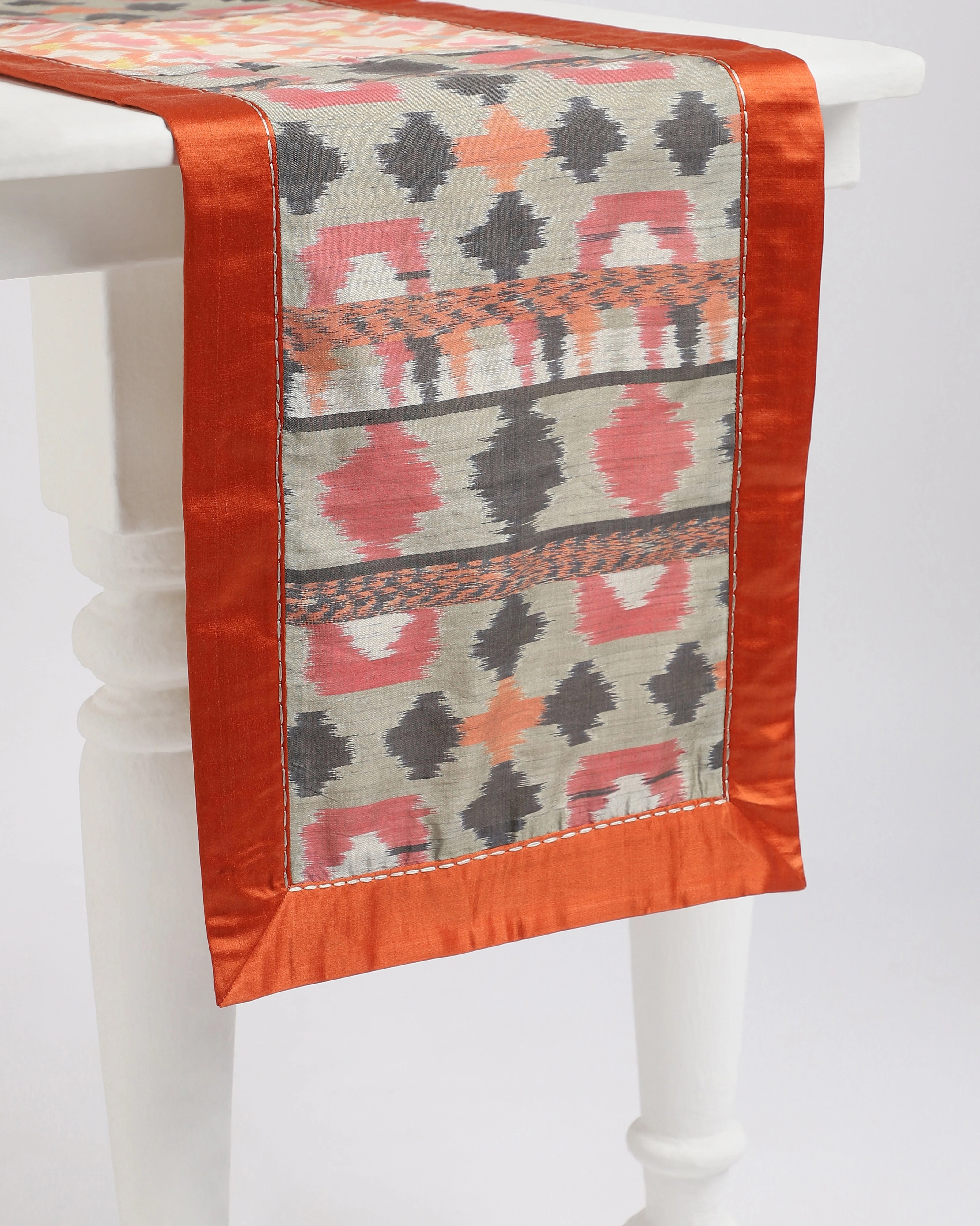 Mohali Weft Ikat Cotton Silk Table Runner ceramic table ornament