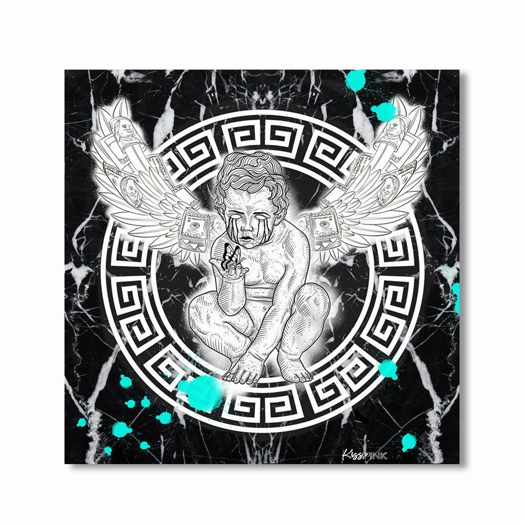 Money Angel by Kiss Pink framed mural artwork