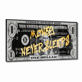 Money Never Sleeps Gold on Acrylic framed mural artwork