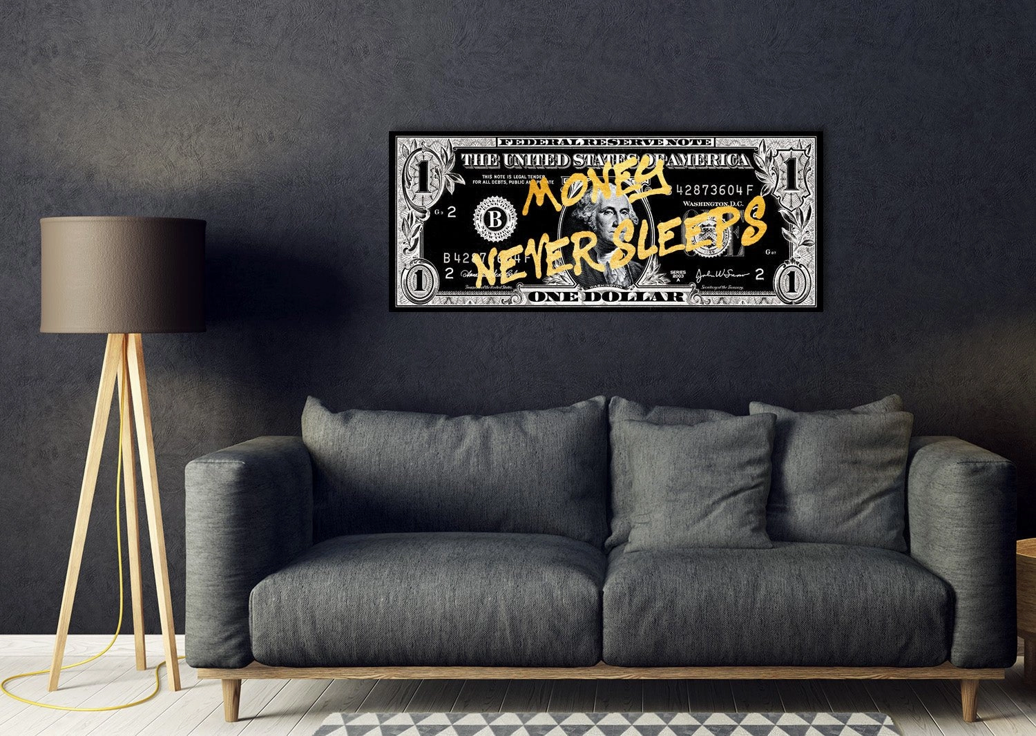 Money Never Sleeps Gold on Acrylic