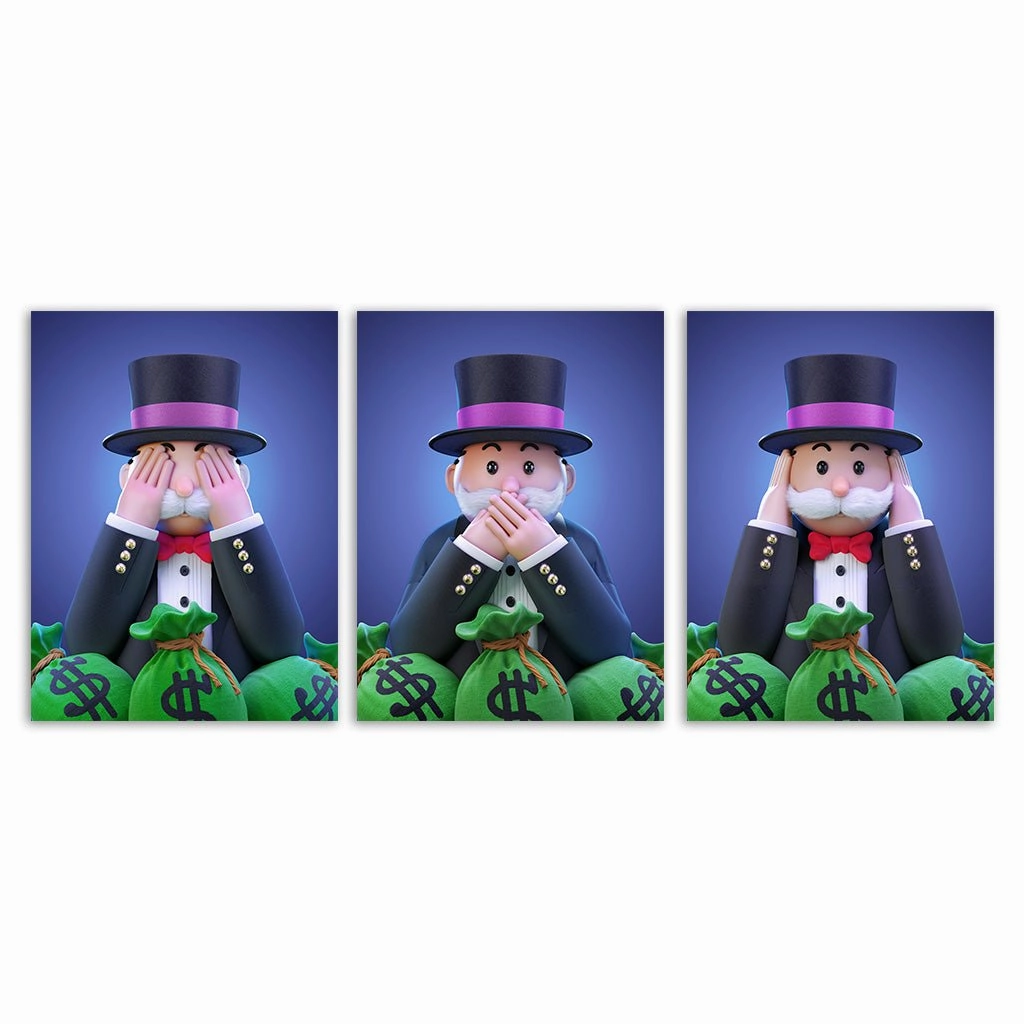 Monopoly - triptych framed mural artwork