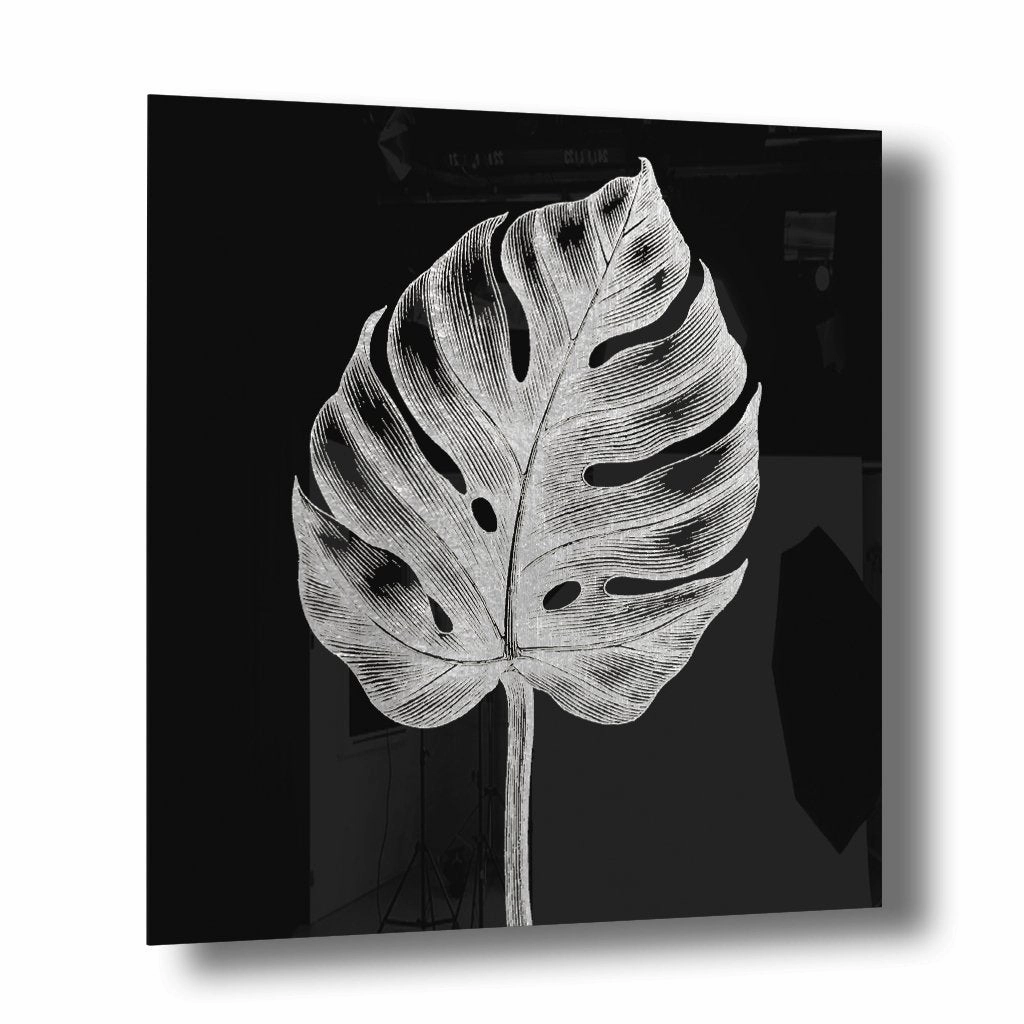 Monstera No. 1 Silver on Acrylic framed mural artwork