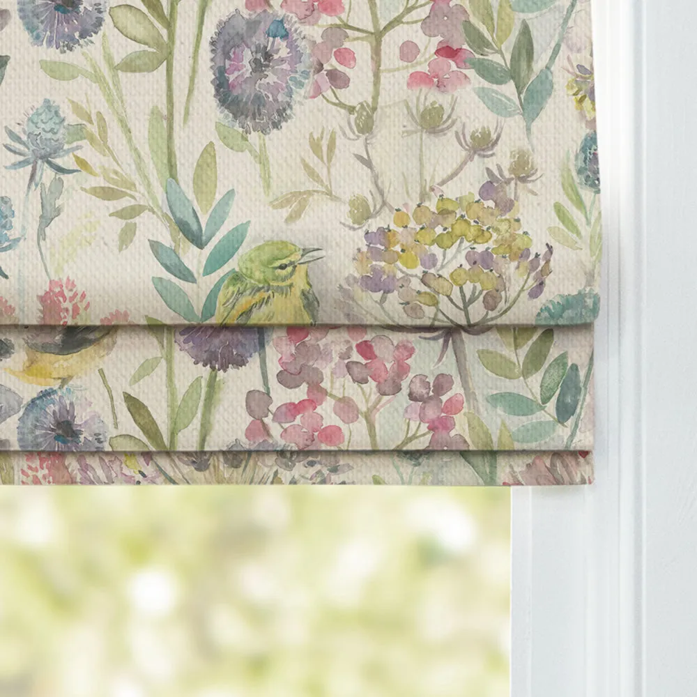 Morning Chorus Printed Linen Made to Measure Roman Blinds Natural