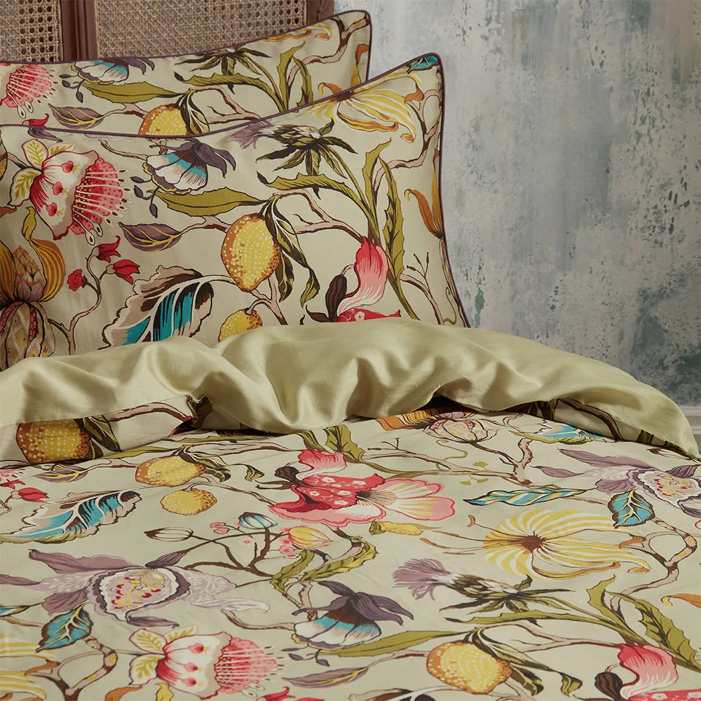 Morton Floral Printed Cotton Sateen Piped Duvet Cover Set Chintz