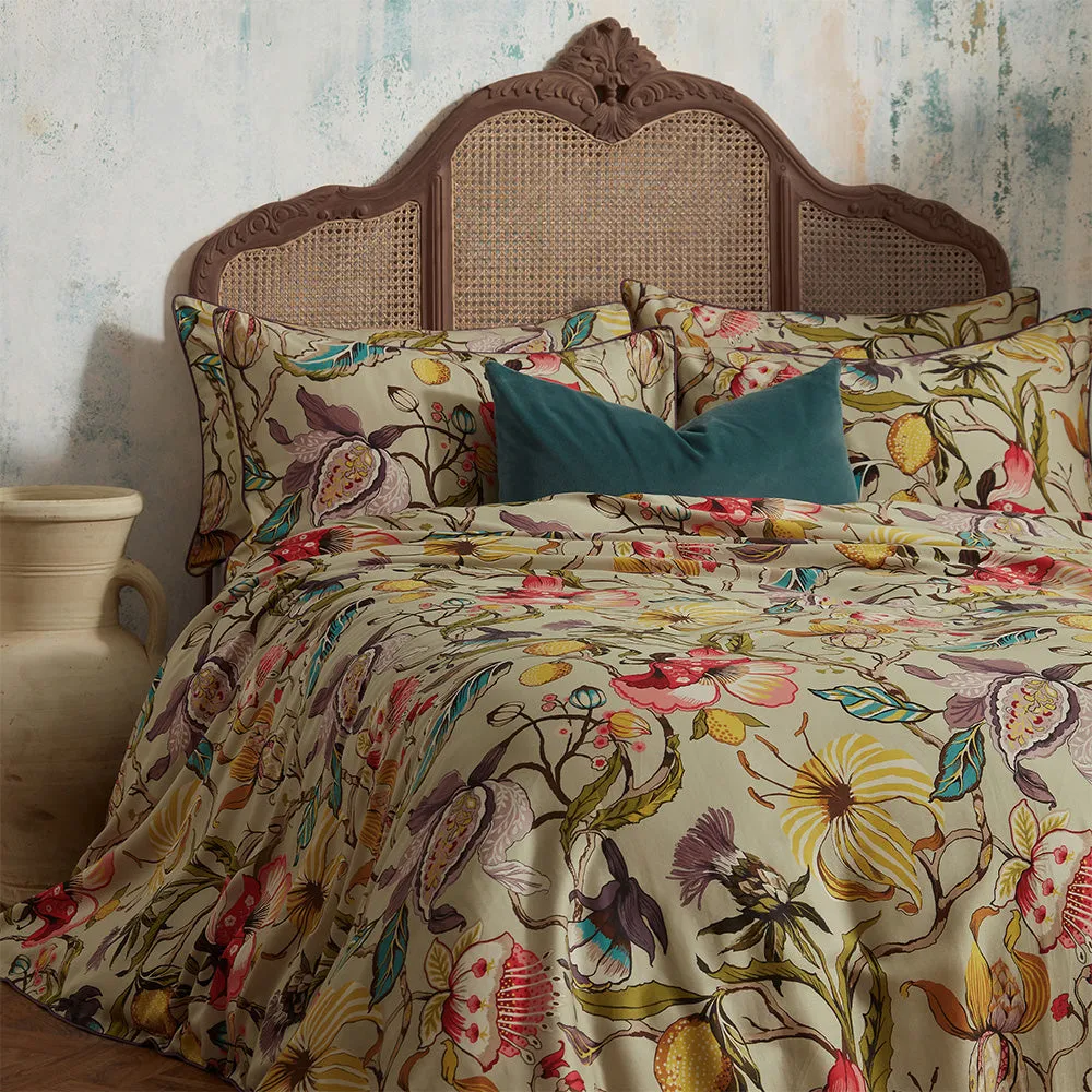 Morton Floral Printed Cotton Sateen Piped Duvet Cover Set Chintz