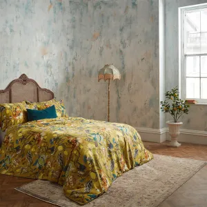 Morton Floral Printed Cotton Sateen Piped Duvet Cover Set Ochre modern fashion rug  