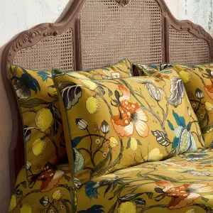 Morton Floral Printed Cotton Sateen Piped Pillowcase Pair Ochre modern fashion rug  