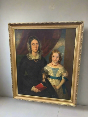 MOTHER AND CHILD LARGE OIL PAINTING MID 19TH CENTURY artistic wall mural