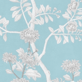Mughal Garden Chinoiserie Mural Wallpaper Panels in Sky paper wall covering