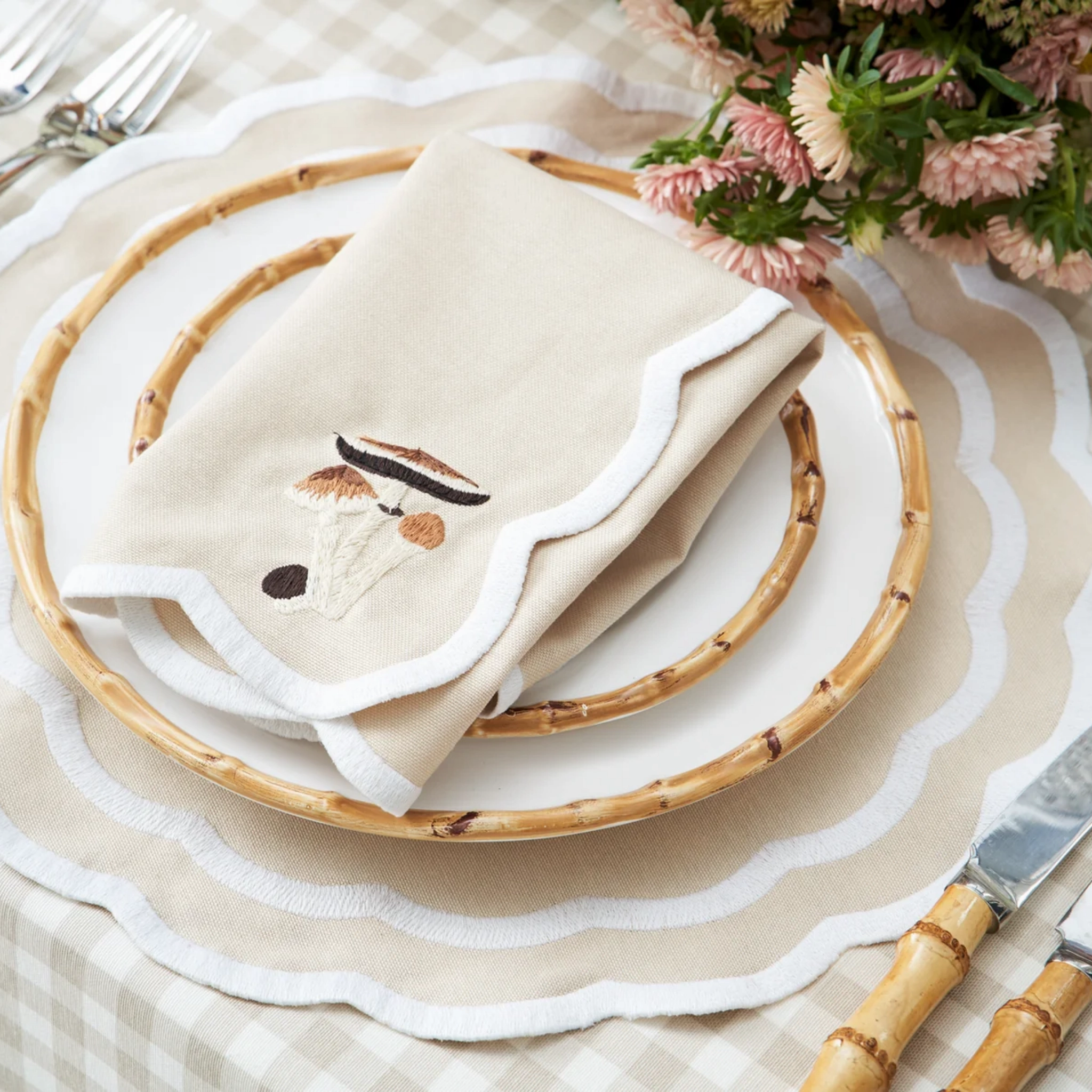 Mushroom Embroidered Placemat & Napkin Set