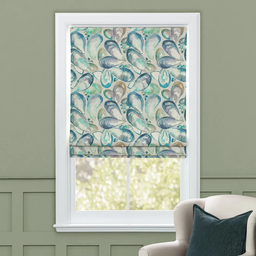Mussel Shells Printed Cotton Made to Measure Roman Blinds Marine
