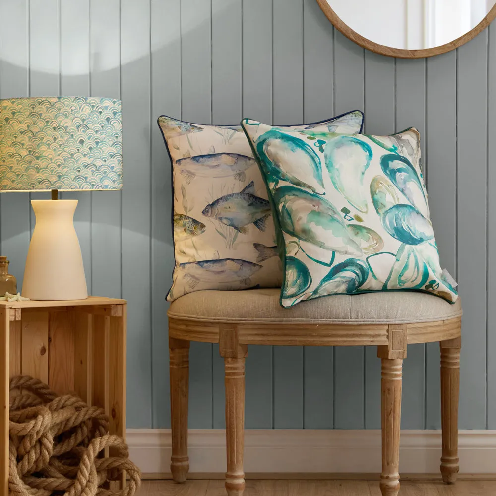 Mussel Shells Printed Piped Cushion Marine
