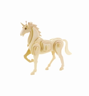 Mythical Unicorn DIY 3D Wooden Puzzle, Natural, 6-1/2-Inch wooden room decoration