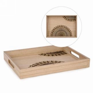 Natural Wood Tray with Carved Motif wall pendant decor