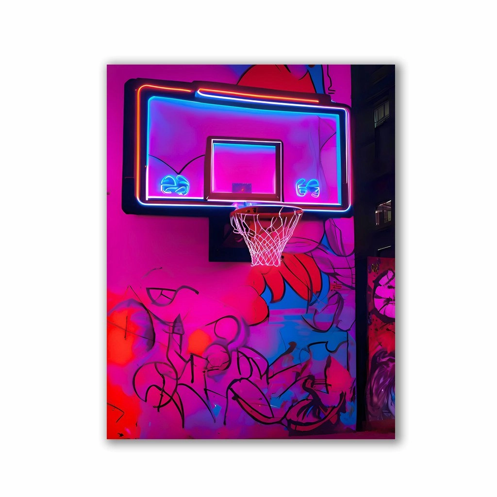 Neon Basketball by Iconica framed mural artwork
