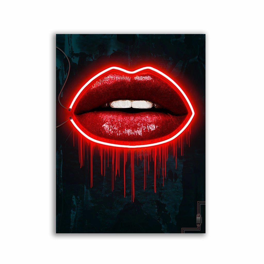 Neon Lips by Frank Amoruso framed mural artwork