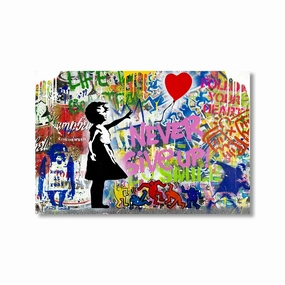 Never Give Up No 1 by Banksy framed mural artwork