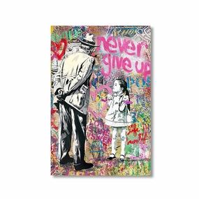 Never Give Up No 2 by Banksy framed mural artwork