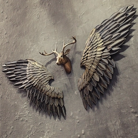 New Arrival Creative  Abstract  Retro Wing Wall Sculpture Decoration Figurine Decorative Metal Statue TV Background Xmas Gift ceramic table ornament