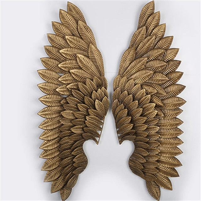 New Arrival Creative  Abstract  Retro Wing Wall Sculpture Decoration Figurine Decorative Metal Statue TV Background Xmas Gift