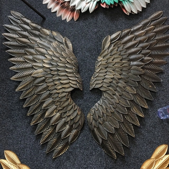 New Arrival Creative  Abstract  Retro Wing Wall Sculpture Decoration Figurine Decorative Metal Statue TV Background Xmas Gift
